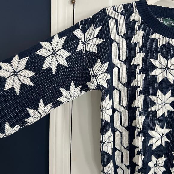 Navy Snowflake Fair Isle Sweater Cabin Creek Women 90s Vintage Sz Small Sz Med - Picture 3 of 5